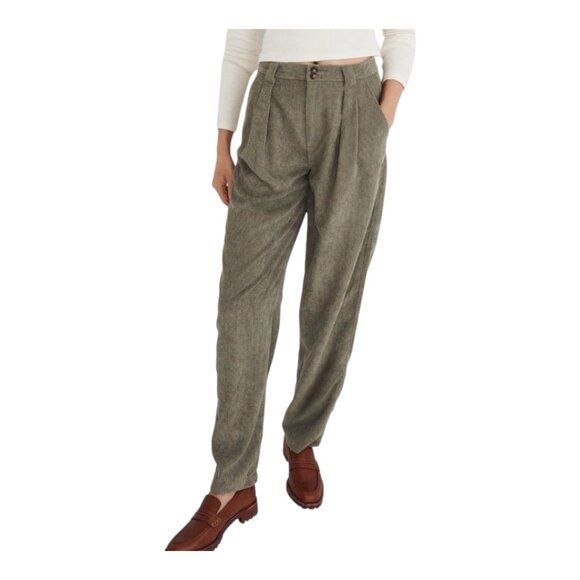 Madewell Olive Green Wide Wale Corduroy High Rise Tapered Pant Preppy Women's 14 - Picture 1 of 10